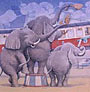 Elephanten vor fliegendem Zug